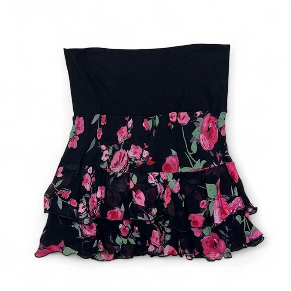Vintage Y2K Angie Black Floral Mini Skirt Tiered Small Fairy Grunge Whimsygoth‎ - Picture 5 of 5
